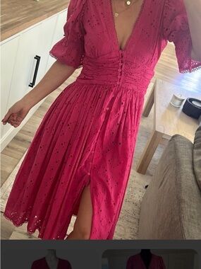 House of Harlow 1960 Raspberry Eyelet Midi Dress